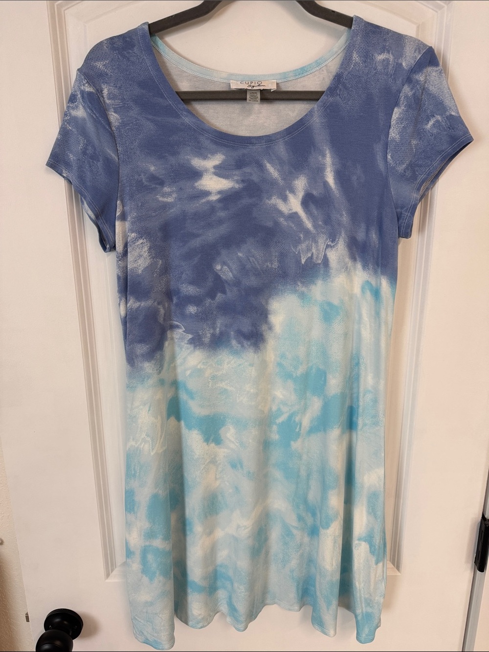 Cupio Blue & Light Blue Ombre Tie-Dye Short Sleeve Tunic or Dress